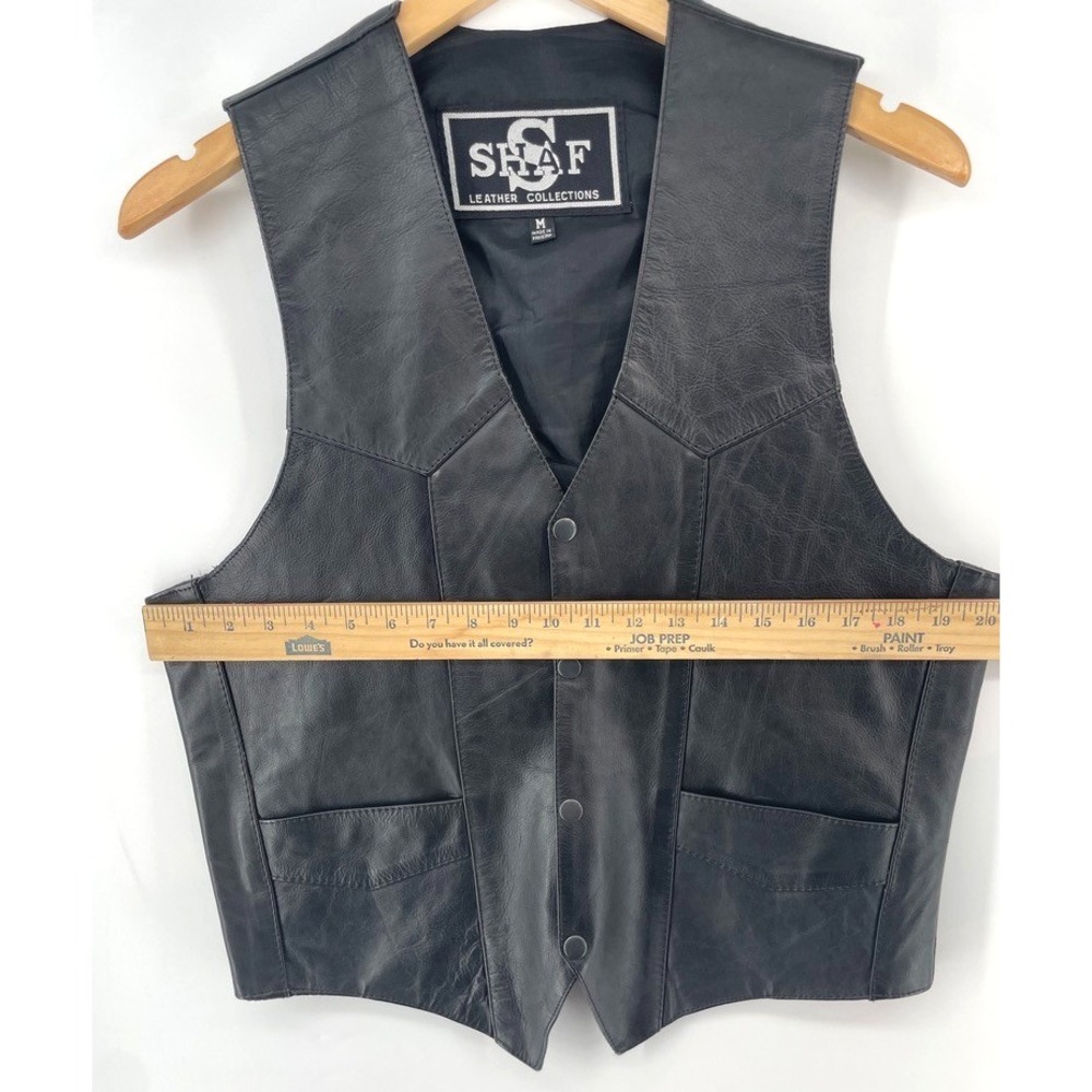 Vintage SHAF Leather Vest Black M Biker Motorcycle Patchwork Western 90s Grunge - Picture 3 of 6